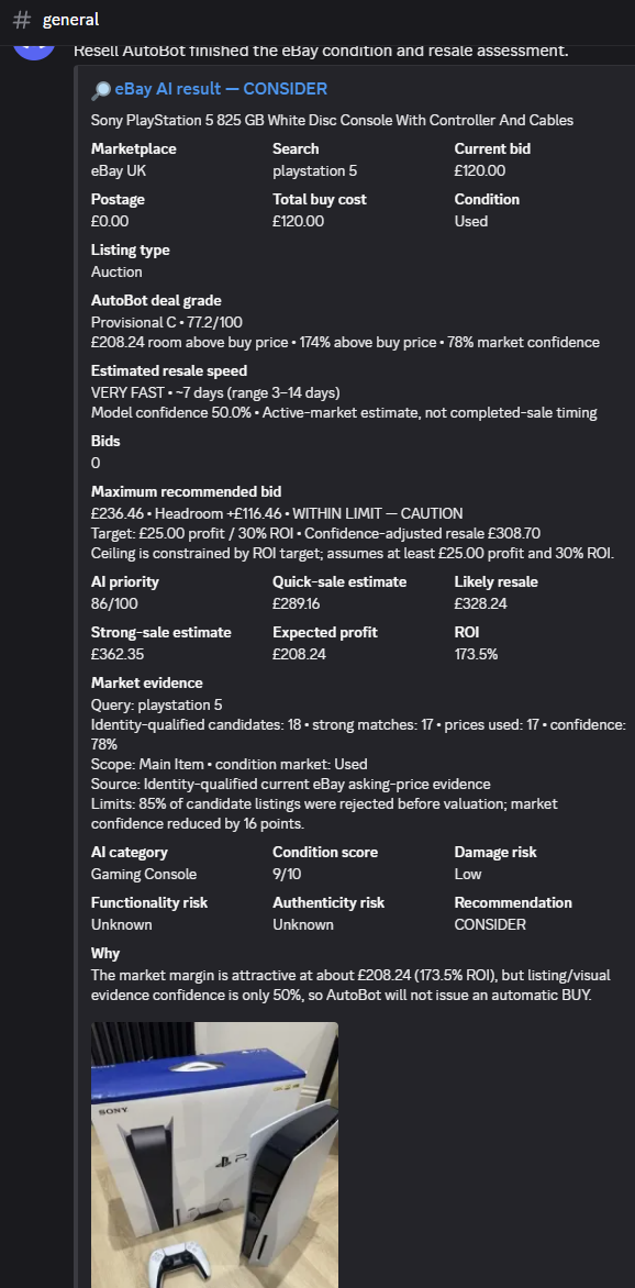 eBay Discord analysis notification generated by Resell AutoBot