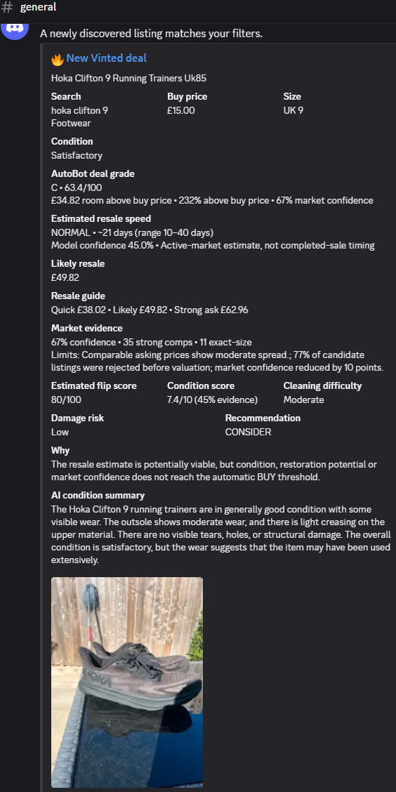 Vinted Discord analysis notification generated by Resell AutoBot