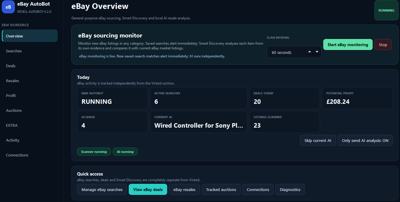 eBay Overview screen in Resell AutoBot